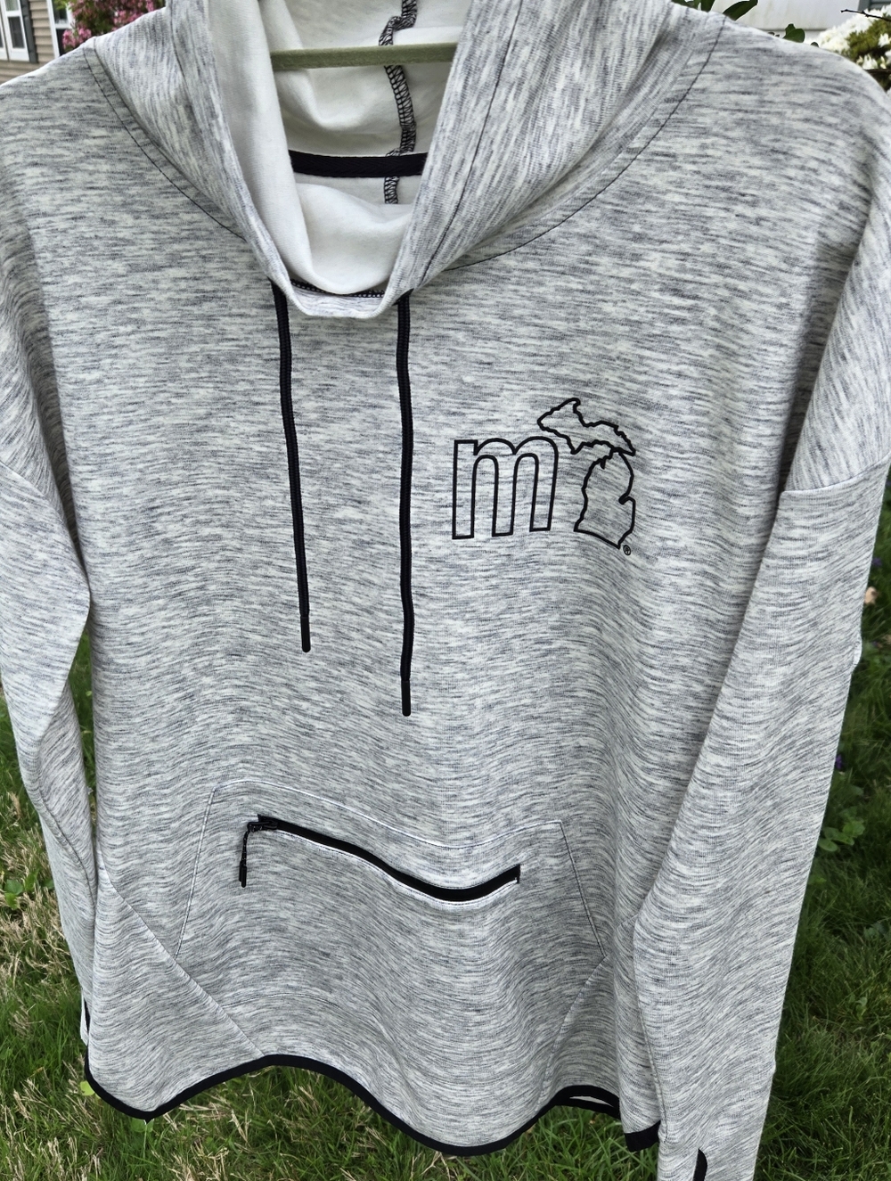 Michigan Light Gray Marled Cowel Neck Pullover Hoodie with MI State Accents